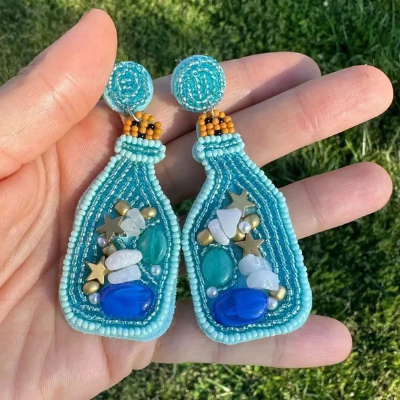 Blue Drift Ocean Bottle Earrings - Picture 3 of 9